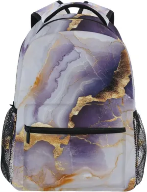 Laptop Backpack for Teacher Nurse Fashion Laptop Bookbag with Chest Strap for Travel Trip Marble White Purple