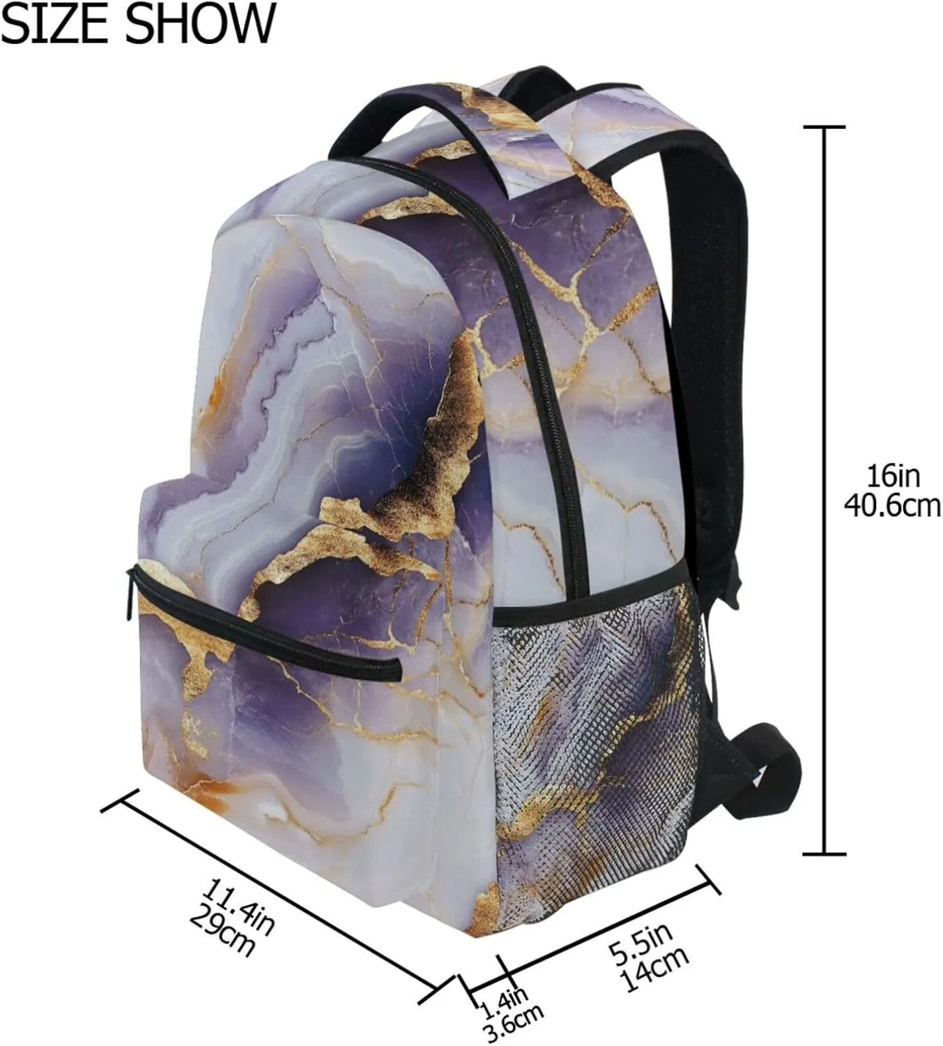 Laptop Backpack for Teacher Nurse Fashion Laptop Bookbag with Chest Strap for Travel Trip Marble White Purple