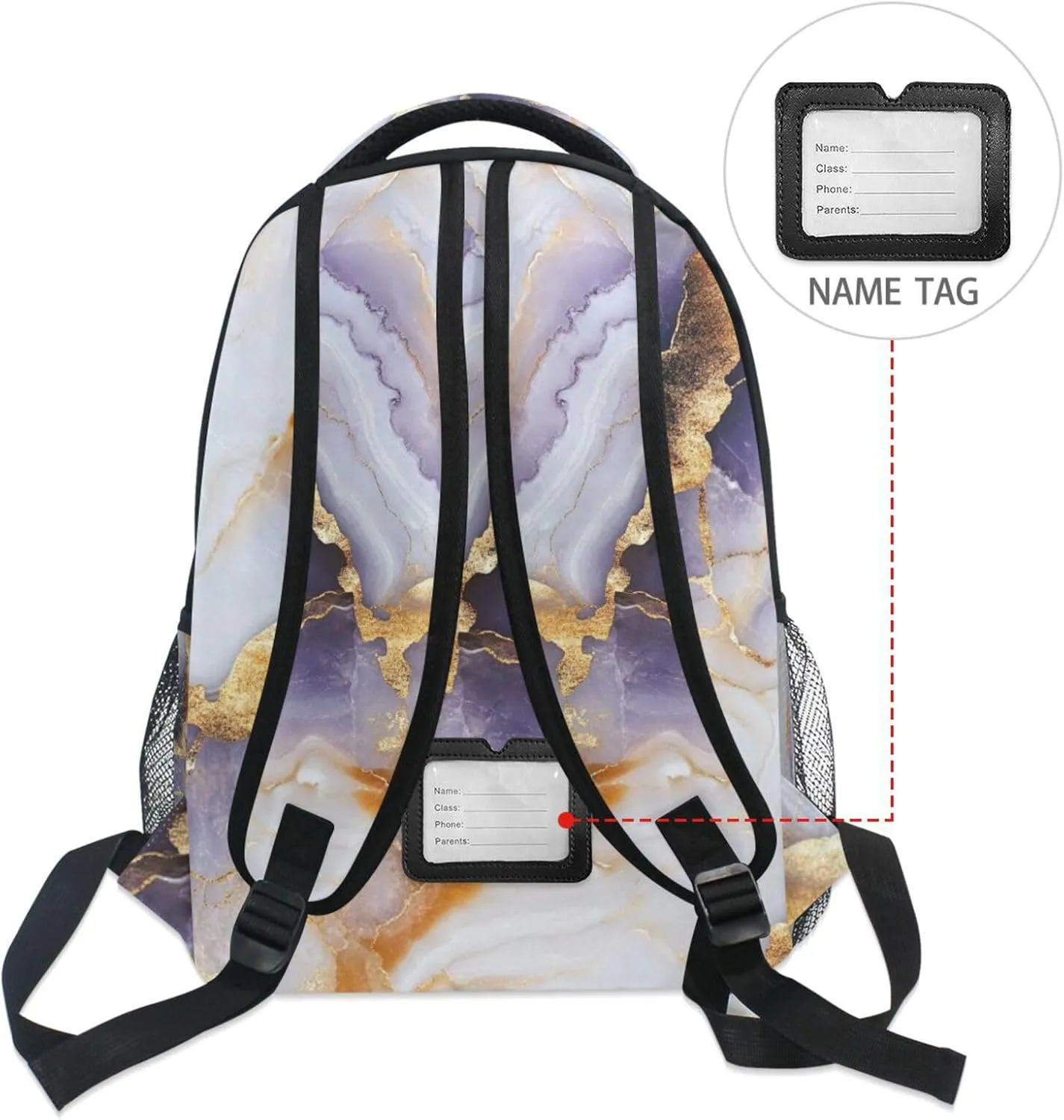 Laptop Backpack for Teacher Nurse Fashion Laptop Bookbag with Chest Strap for Travel Trip Marble White Purple