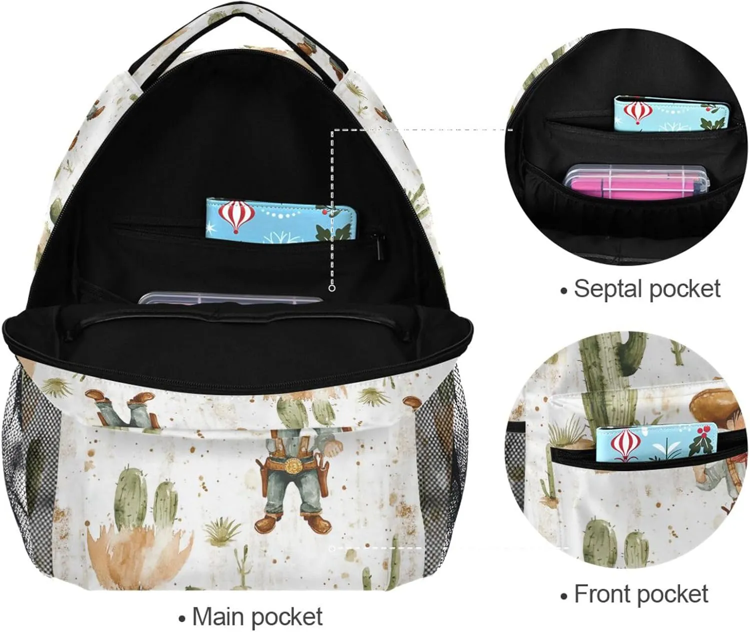 Laptop Backpack for Unisex Adult Waterproof Diaper Bag Backpack with Chest Strap for College Work Western Cowboy Cactus West Ranch
