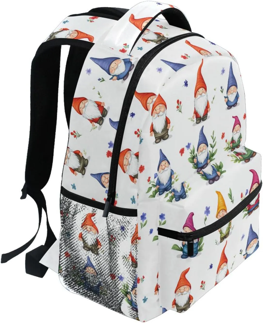 Laptop Backpack for Women Men Waterproof College School Computer Bag with Chest Strap for Travel Trip Cartoon Funny Gnomes White