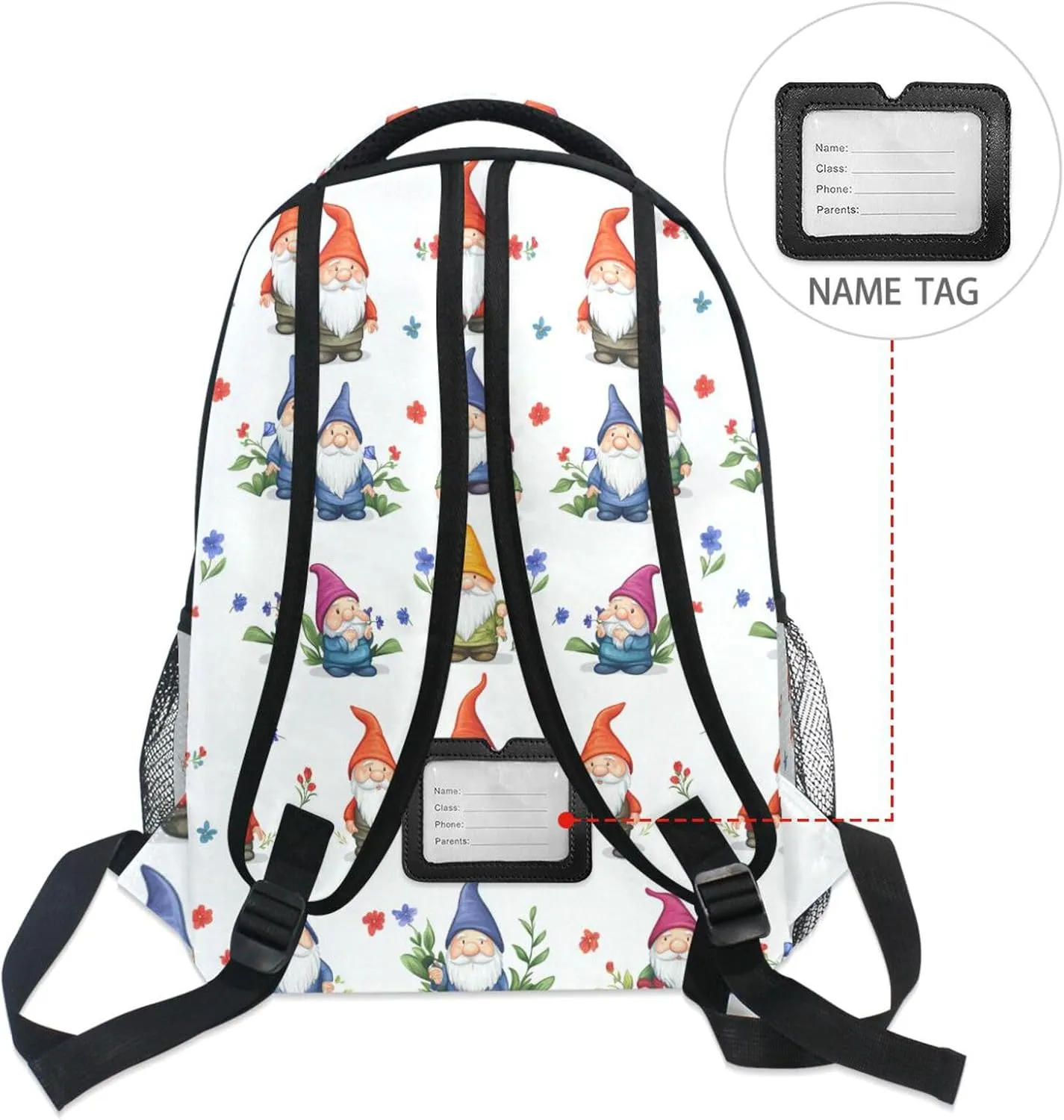 Laptop Backpack for Women Men Waterproof College School Computer Bag with Chest Strap for Travel Trip Cartoon Funny Gnomes White