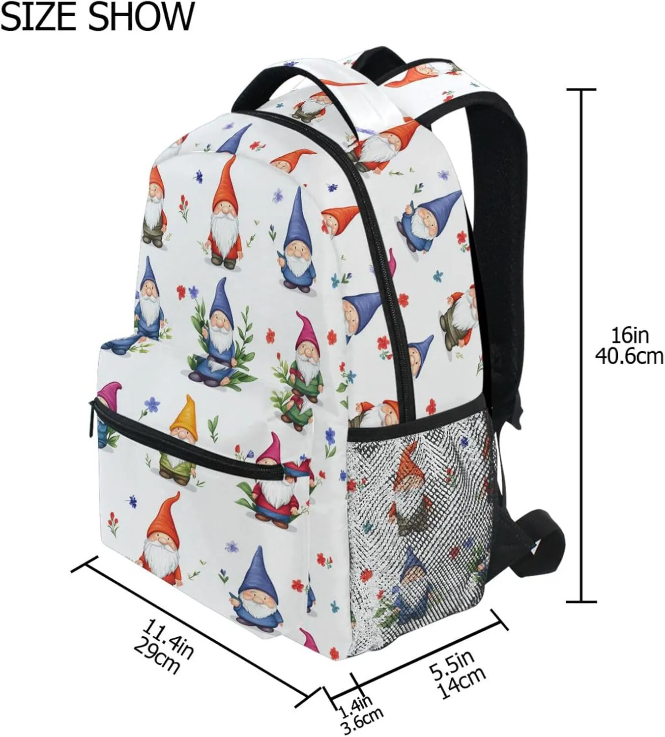 Laptop Backpack for Women Men Waterproof College School Computer Bag with Chest Strap for Travel Trip Cartoon Funny Gnomes White