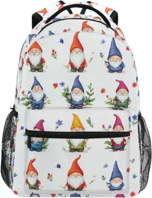 Laptop Backpack for Women Men Waterproof College School Computer Bag with Chest Strap for Travel Trip Cartoon Funny Gnomes White