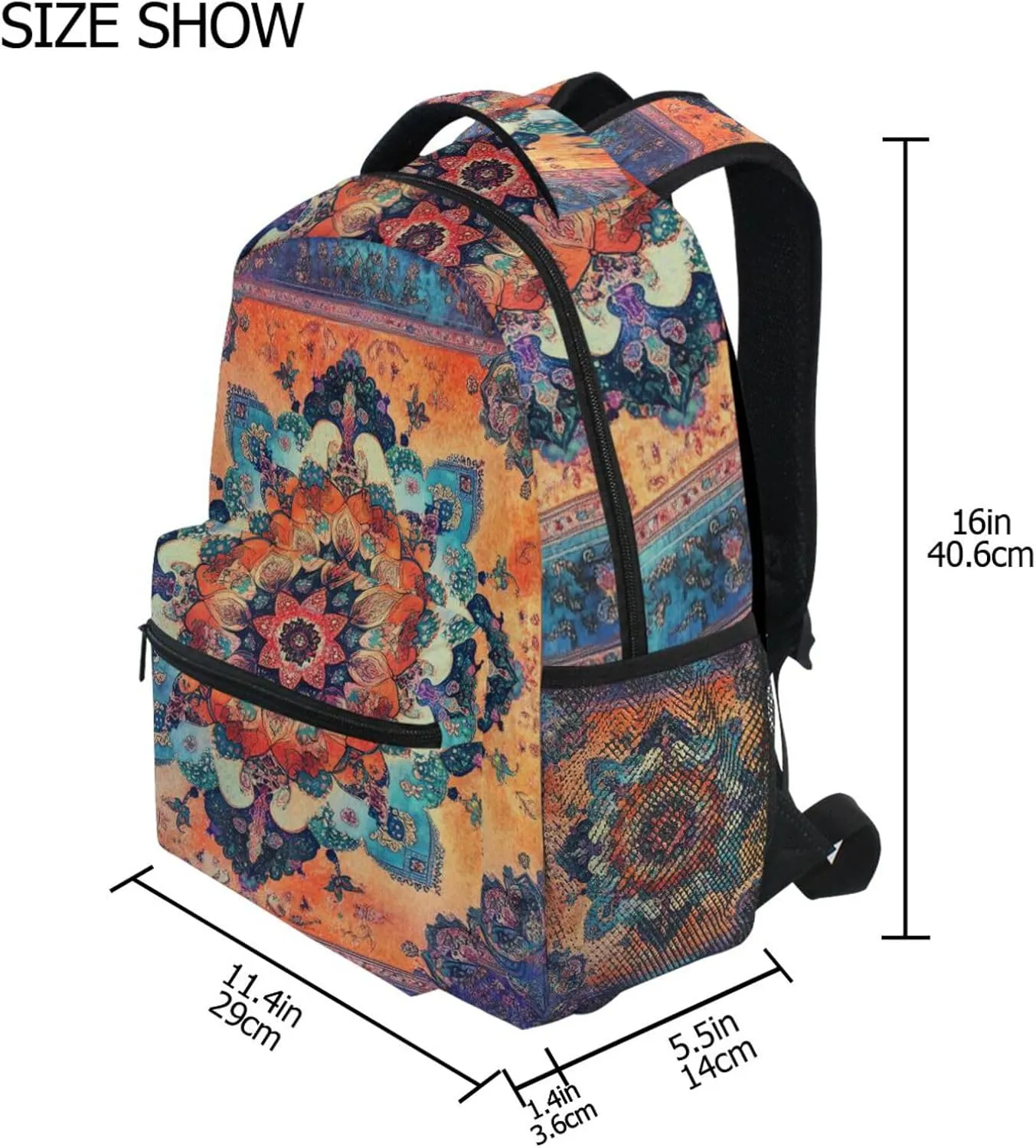 Laptop Backpack for Women Men Waterproof Diaper Bag Backpack with Chest Strap for Travel Trip Bohemian Pattern Boho Vintage Mandala