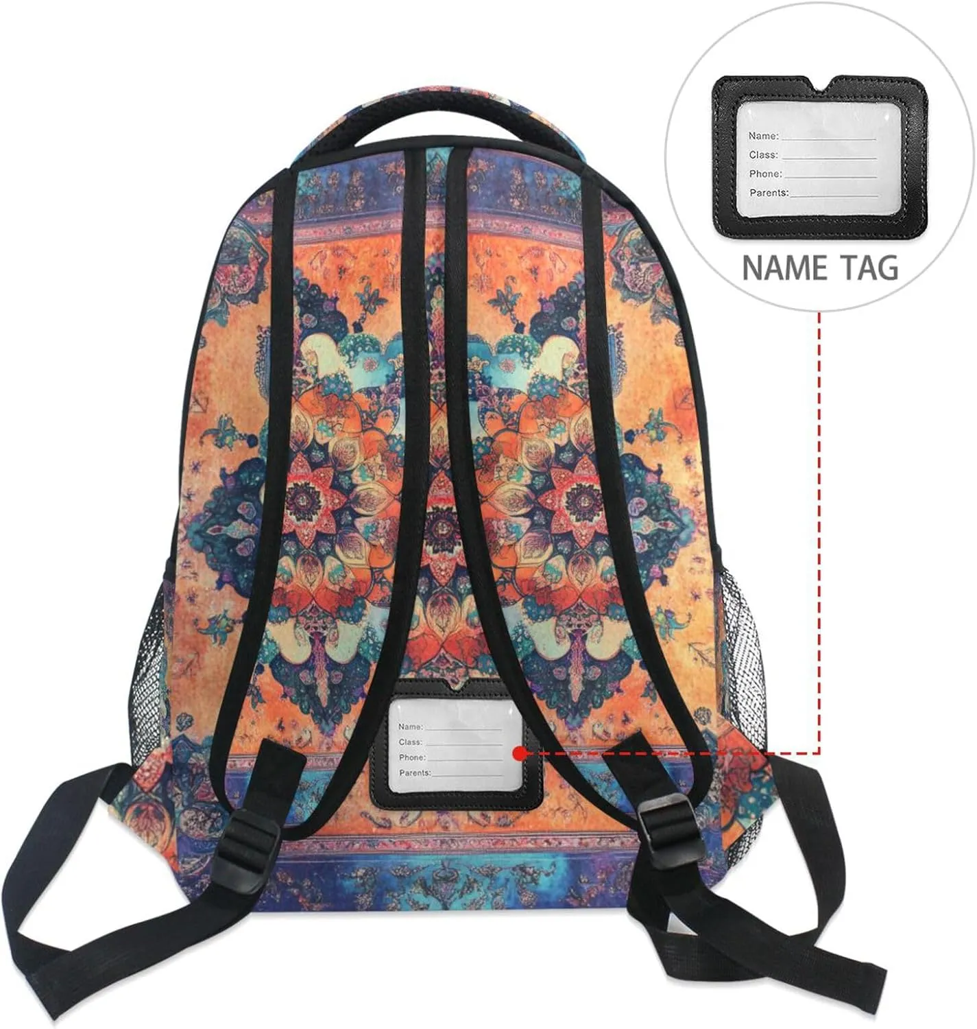 Laptop Backpack for Women Men Waterproof Diaper Bag Backpack with Chest Strap for Travel Trip Bohemian Pattern Boho Vintage Mandala