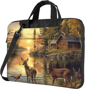 Laptop Bag for Women & Men, Plum Deer Elk On The Riverbank Laptop Carrying Case Laptop Sleeve Water Resistant Computer Case Messenger Shoulder Bag for 15.6 Inch Laptop Briefcase
