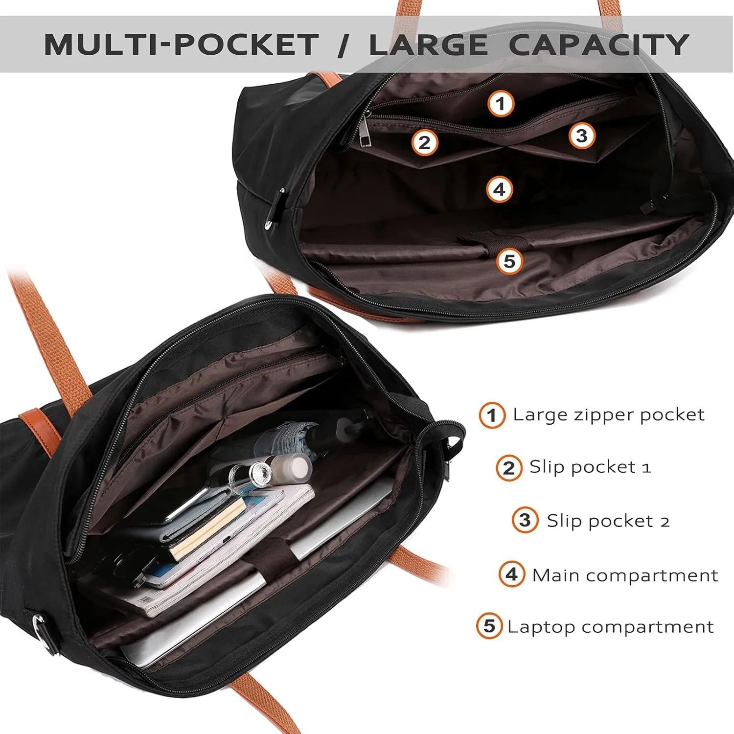 Laptop Bag Waterproof Lightweight Shoulder Tote for Women Nylon Briefcase Computer Work Handbag Fits 15.6 inch