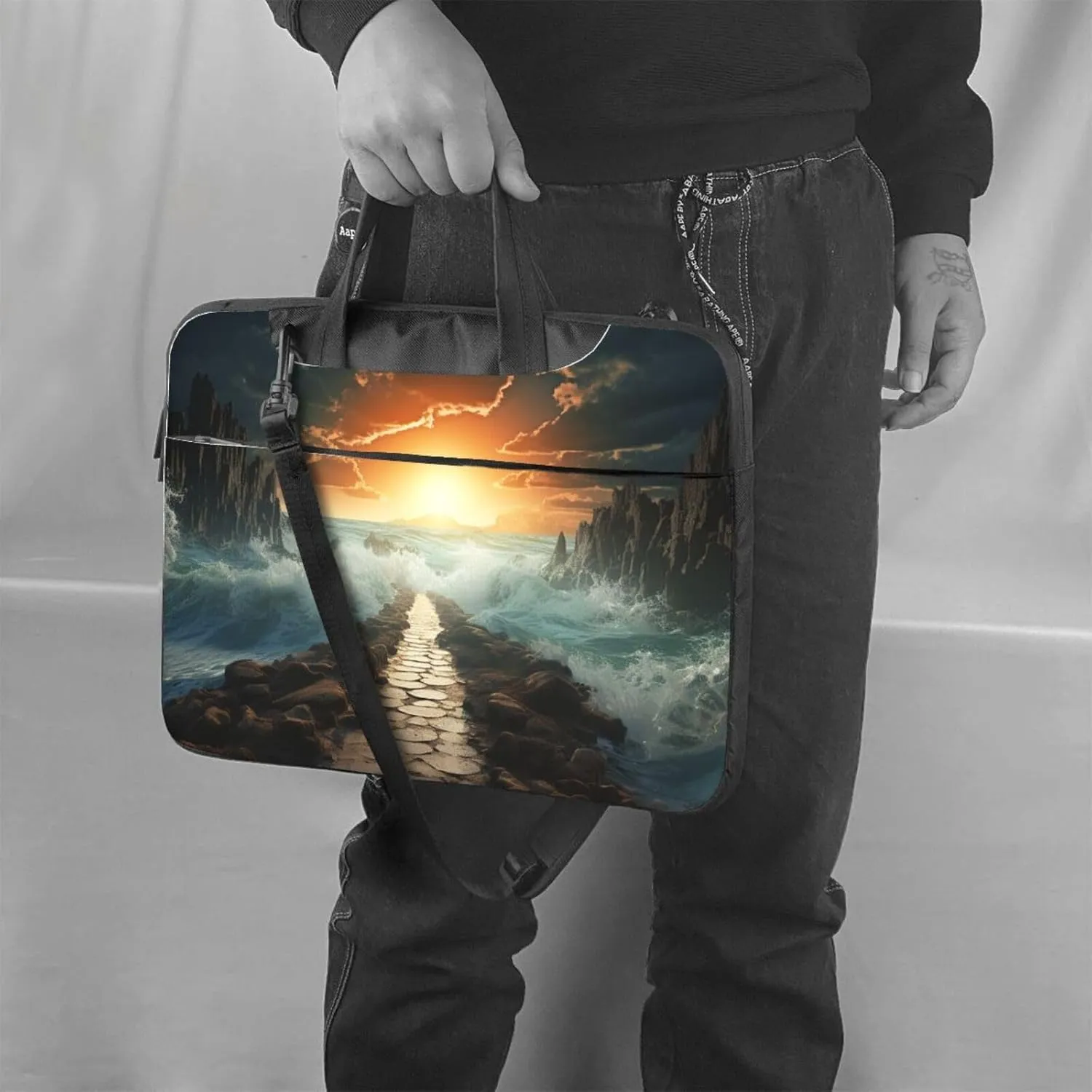 Laptop Tote Bag Men Women Divided Sea Pathway Shoulder Laptop Sleeve Briefcase Messenger Computer Bag