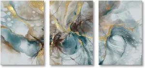 Large Abstract Canvas Wall Art Turquoise and Gold Watercolor Painting Marble Vortex Prints Artwork for Bathroom Office Modren Wall Decor