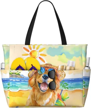 Large Beach Bag for Women Waterproof Foldable Travel Shoulder Tote Bag with Pocket for Weekender Pool Vacation