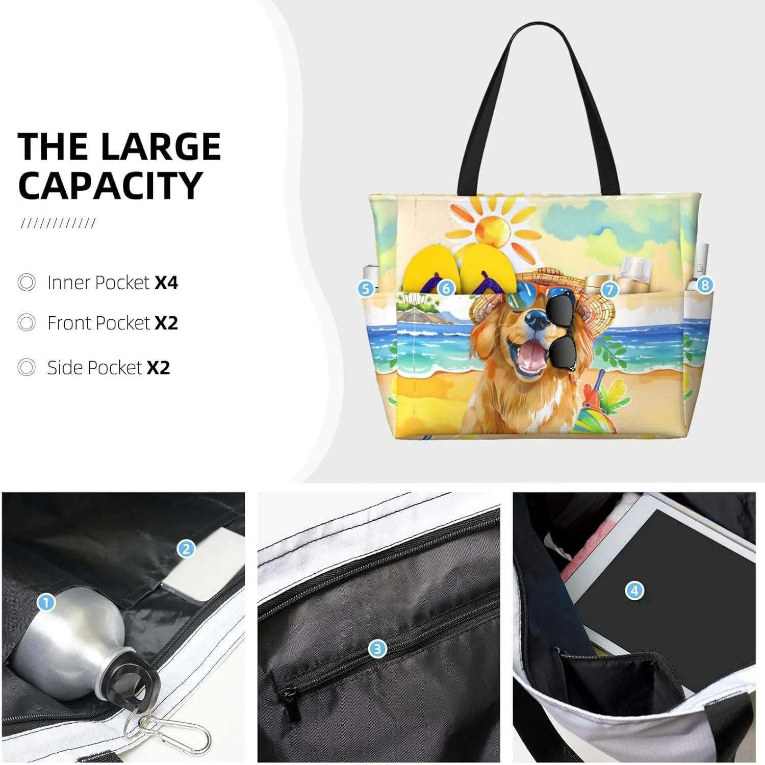 Large Beach Bag for Women Waterproof Foldable Travel Shoulder Tote Bag with Pocket for Weekender Pool Vacation