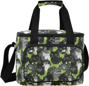 Large Capacity Adult Lunch Box Crossbody Upright Lunch Bag for Teachers Sweet British Shorthair Cats Green bultos para lonches