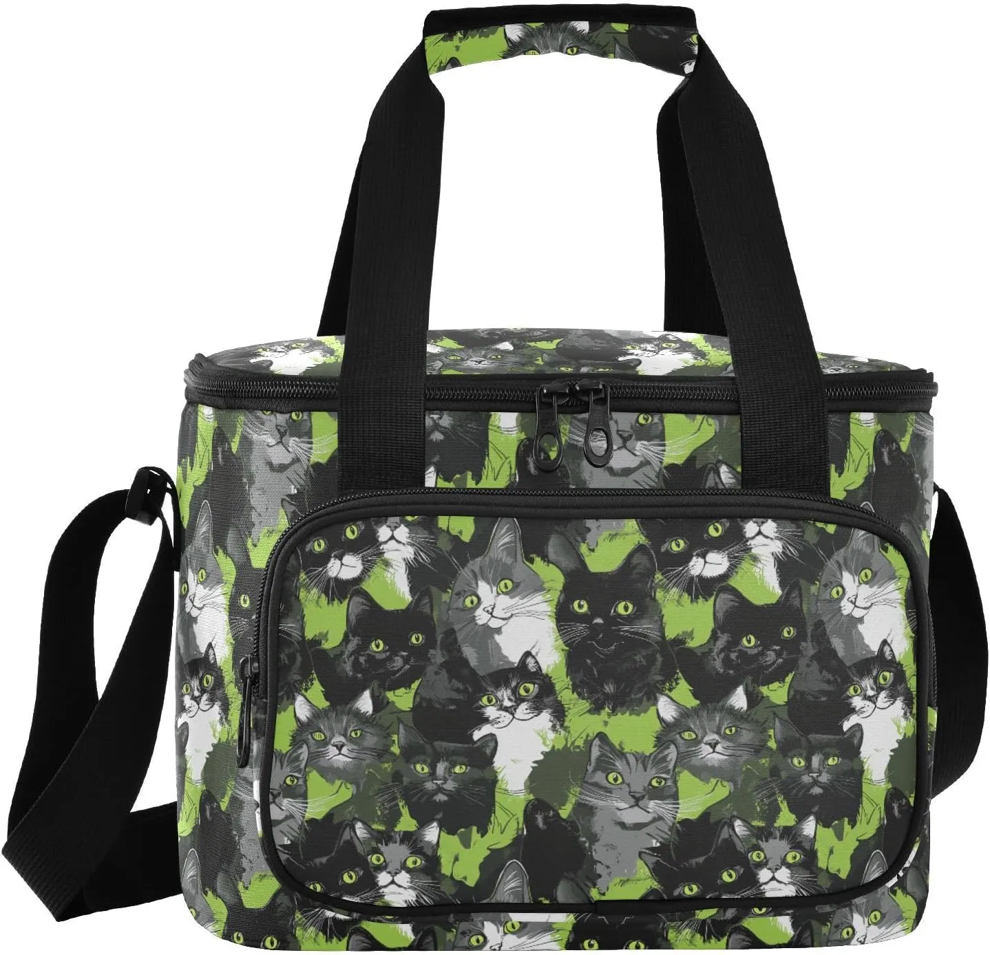 Large Capacity Adult Lunch Box Crossbody Upright Lunch Bag for Teachers Sweet British Shorthair Cats Green bultos para lonches
