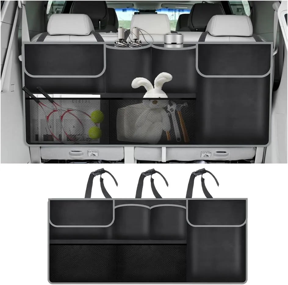 Large Capacity Car Trunk Organizer,Oxford Fabric Trunk Organizer for Car with Six Pockets And Adjustable Straps,Universal Hanging SUV Cargo Storage for Most Vehicles