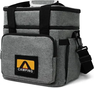 Large Capacity Insulated Lunch Bag for Women/Men, 16L Reusable Lunch Box for Office Picnic Hiking Beach, Leakproof Cooler Bag with Adjustable Shoulder Strap for Adults, Gray