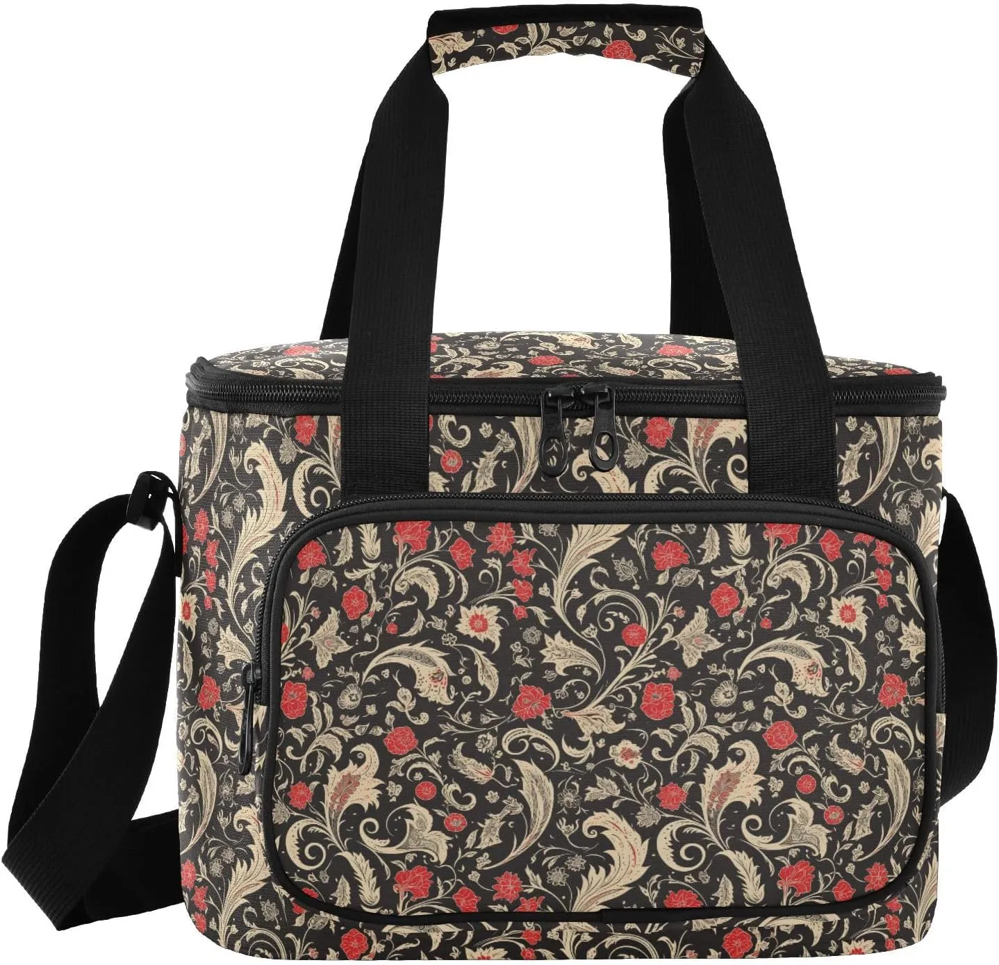 Large Capacity Lunch Bag Crossbody Lunch Box Tote Bag for Teens Flamigo Red Black Vintage bolsa para llevar comida al trabajo