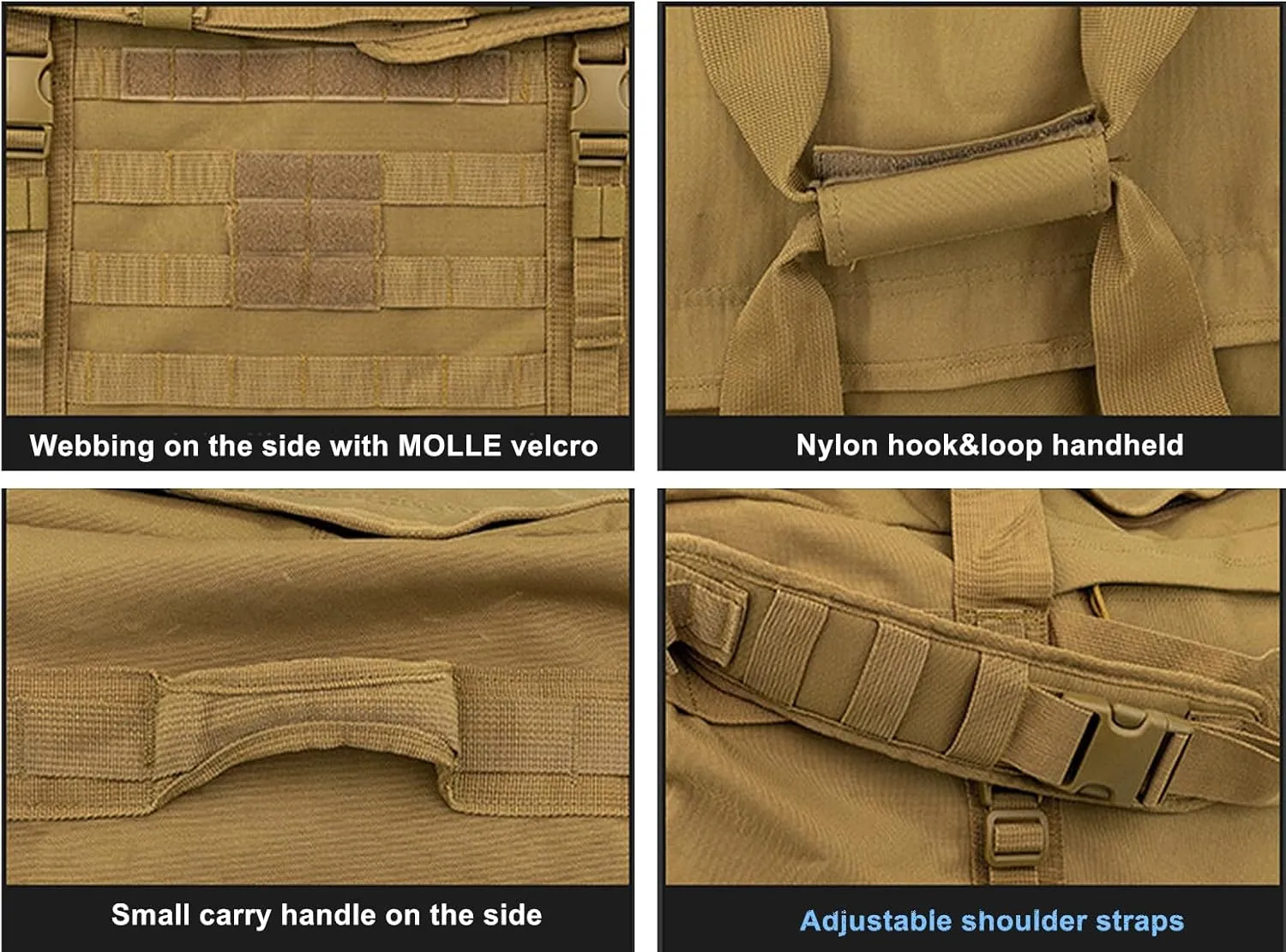 Large Capacity Mountaineering Camping Shoulder Travel Bag 106L Outdoor Portable Backpack Military Fans Tactical Satchel Bag (Coyote Tan)