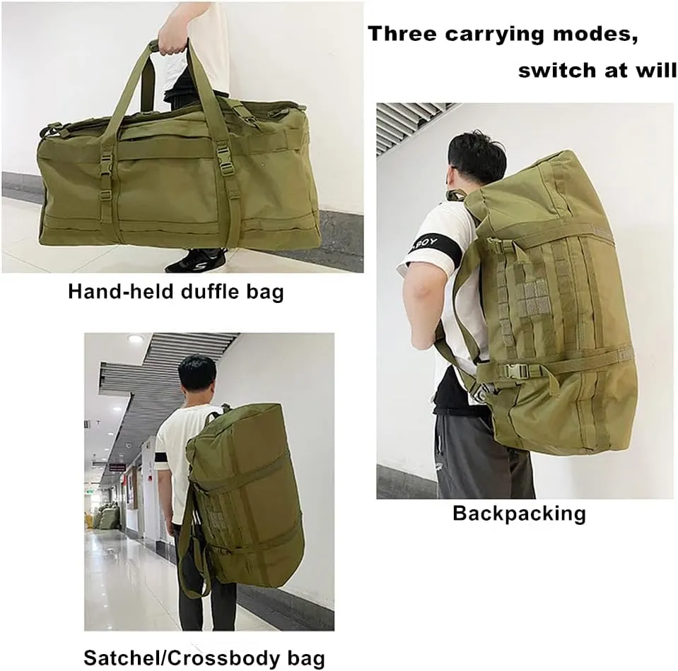 Large Capacity Mountaineering Camping Shoulder Travel Bag 106L Outdoor Portable Backpack Military Fans Tactical Satchel Bag (Military Green)