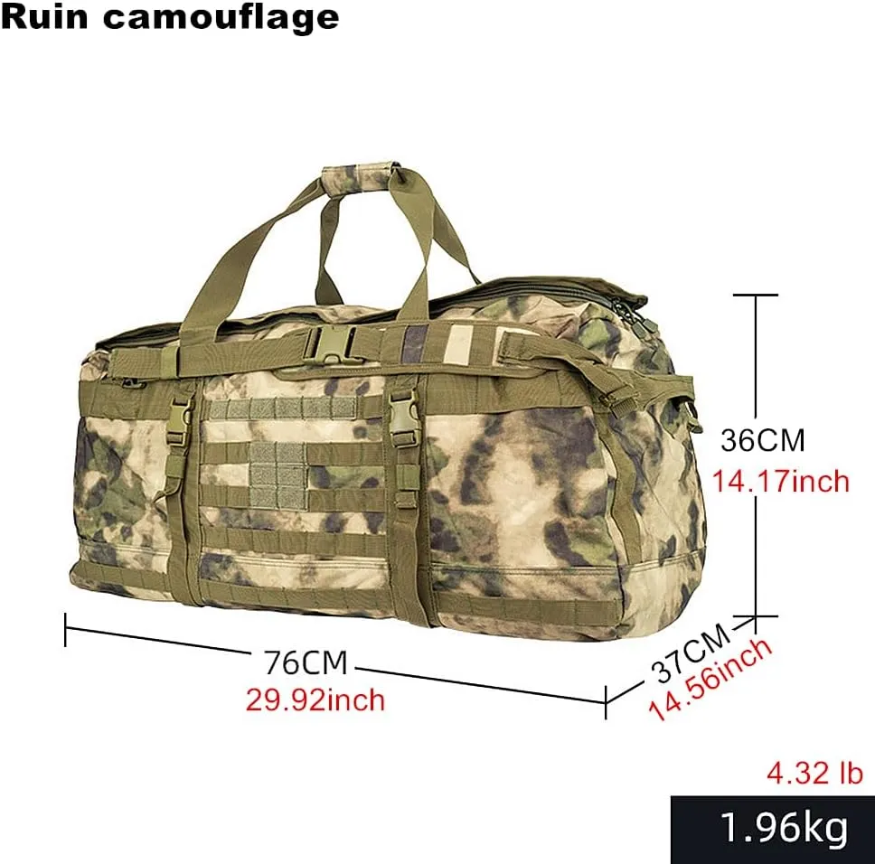 Large Capacity Mountaineering Camping Shoulder Travel Bag 106L Outdoor Portable Backpack Military Fans Tactical Satchel Bag (Ruin camouflage)