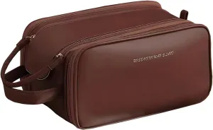 Large Capacity Travel Makeup Bag, PU Leather Waterproof Cosmetic Bag, Travel Essentials Organizers with Compartments Dark Brown