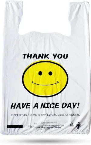 Large Happy Smiley Face T-shirt Plastic Shopping/Take Out Bags 350 pcs