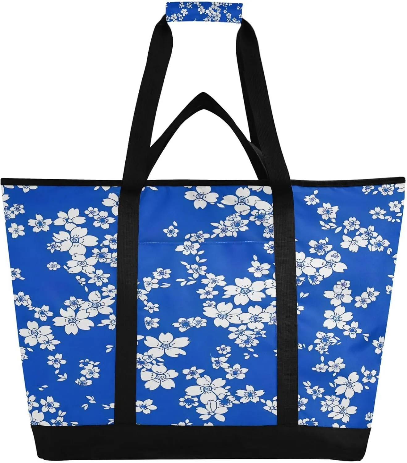 Large Insulated Cooler Bag,Fresh Style Floral Fragments Foldable Kitchen Reusable Grocery Bags,Leak Proof Portable Lunch Bags Tote Bag for Shopping Food Travel Beach Camping