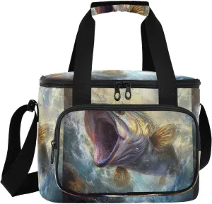 Large Lunch Bag Bass Fish Trout Sea Insulated Cooler Box for Women Men Picnic Camping Beach Handbag 24-Can (18L)