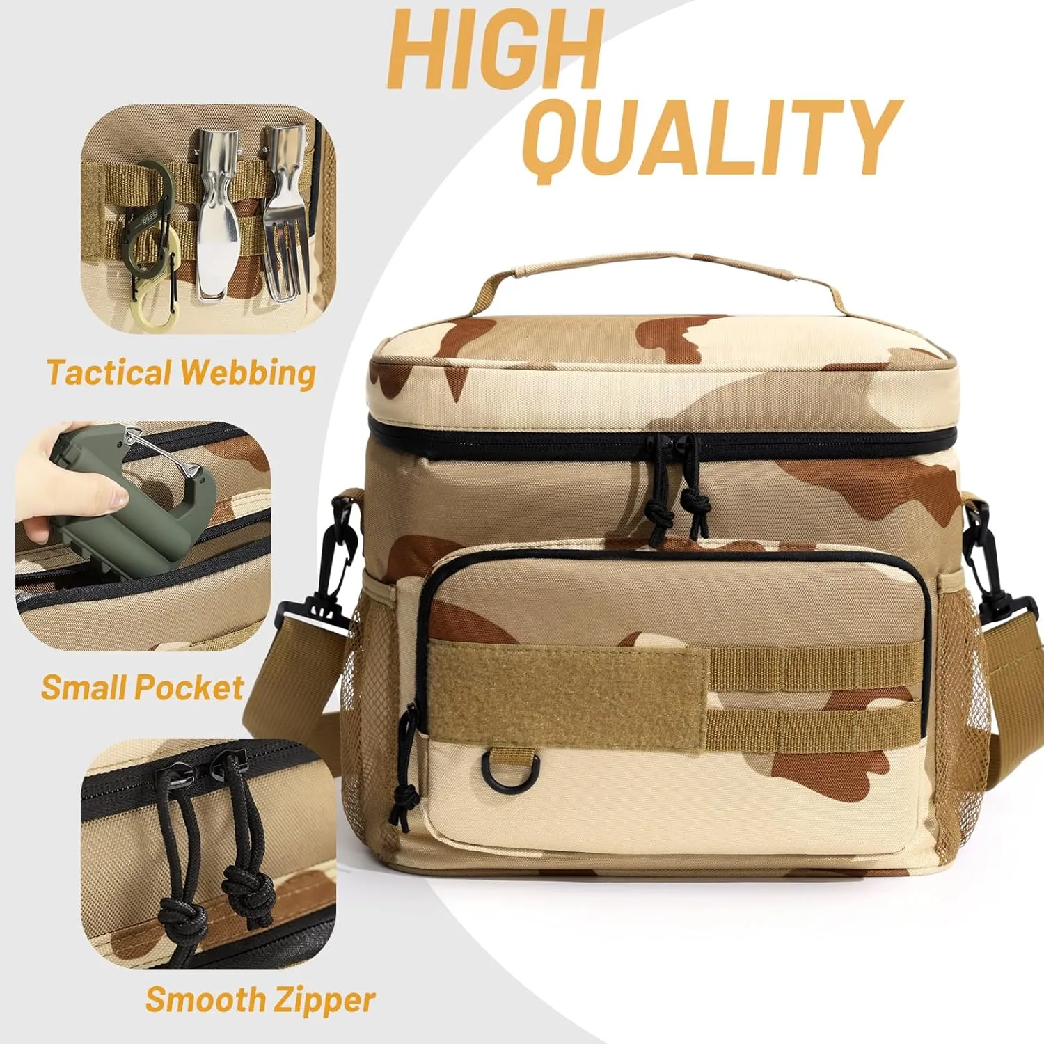 Large Lunch Bag Insulated Lunch Box,Freezable Lunch Cooler Bag for Adult Men Women- 16L Insulated Lunch Bag Leakproof Mens Lunchbox for Work Office Picnic (Khaki Camo)