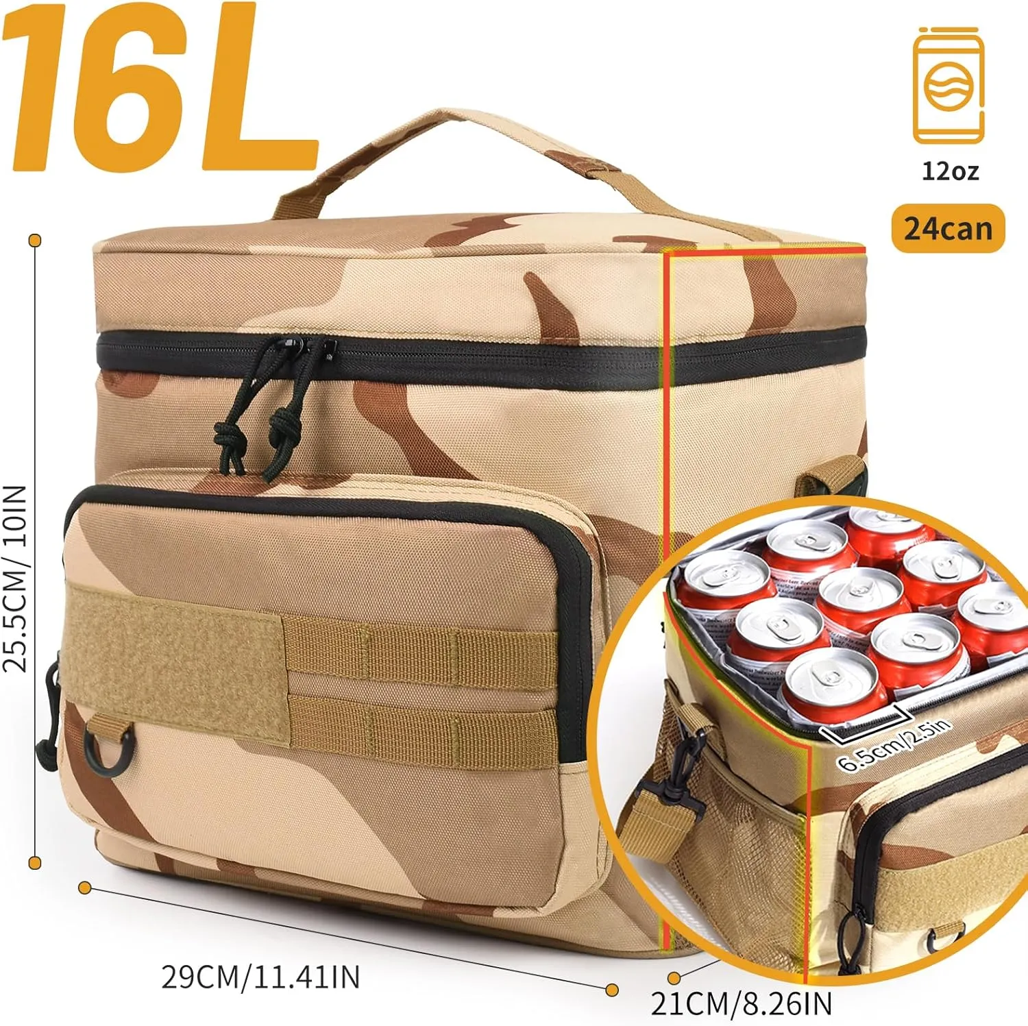 Large Lunch Bag Insulated Lunch Box,Freezable Lunch Cooler Bag for Adult Men Women- 16L Insulated Lunch Bag Leakproof Mens Lunchbox for Work Office Picnic (Khaki Camo)