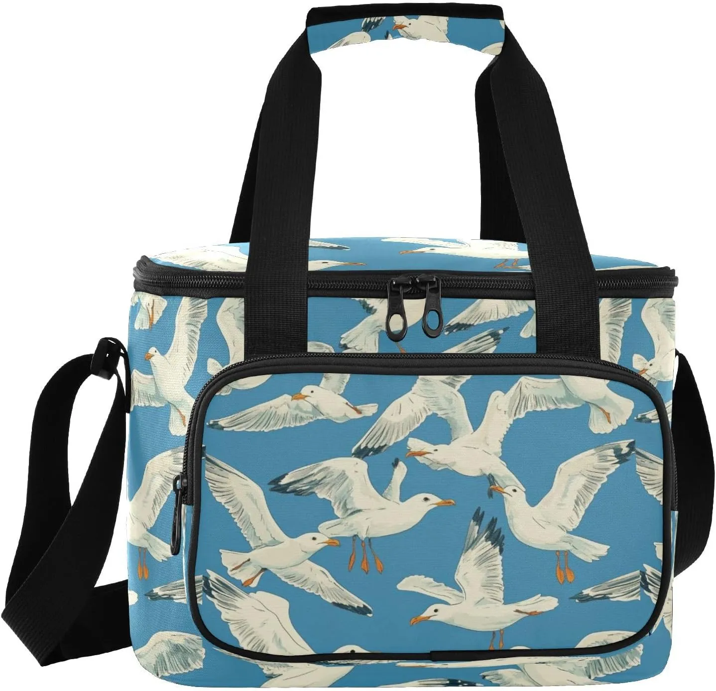 Large Lunch Bag Many White Sea Gull Insulated Cooler Box For Women Men Picnic Camping Beach Handbag 24-Can (18L)