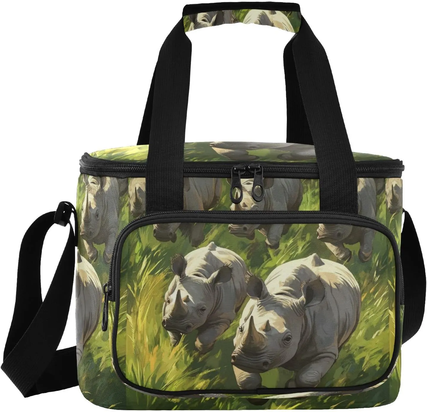 Large Lunch Bag Rhinocero Run Animal Insulated Cooler Box For Women Men Picnic Camping Beach Handbag 24-Can (18L)