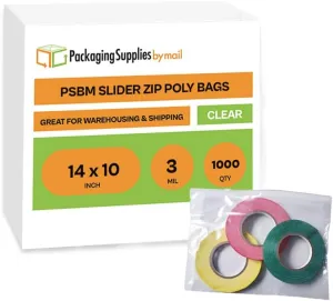 Large Slider Storage Bags, Resealable Plastic Bag, 14 x 10 Inch, Clear, 3 Mil, 1000 Pack