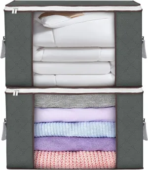 Large Storage Bags, 2 Pack Clothes Storage Bins Foldable Closet Organizers Storage Containers with Durable Handles Thick Fabric for Blanket Comforter Clothing Bedding 90 L
