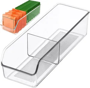 Large Storage Box Lids Tea Bag Organizer Desktop Countertop Storage Container 2 Compartments Kitchen Cabinet Drawer Organizer