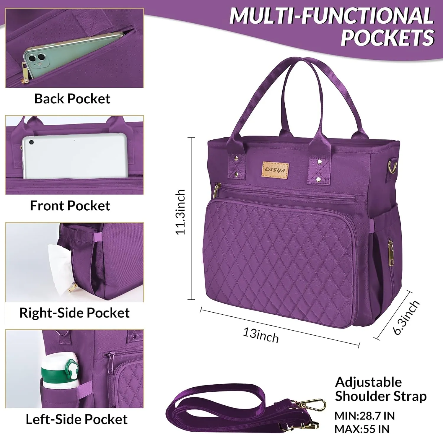 Large Women Lunch tote Bags for Work Insulated/Insulated Adult Lunch Box for Women/Nylon Thermal cooler Bag Leakproof Cooler Tote Bag with Storage Pocket (lumina purple)