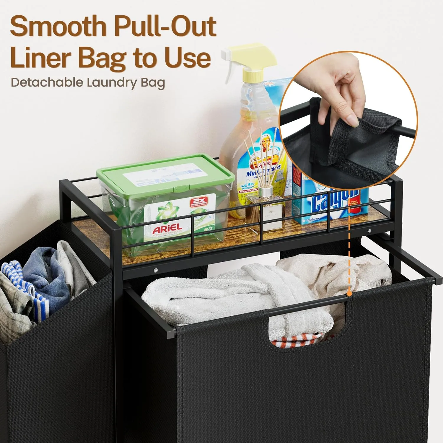 LASZOLA Slim Narrow Laundry Hamper Basket Skinny Thin Clothes Hamper for Small Space, Tall Slender with Wheels, Rolling Bathroom Storage with Handle and Tabletop Shelf, Perfect for Tight Compact Space