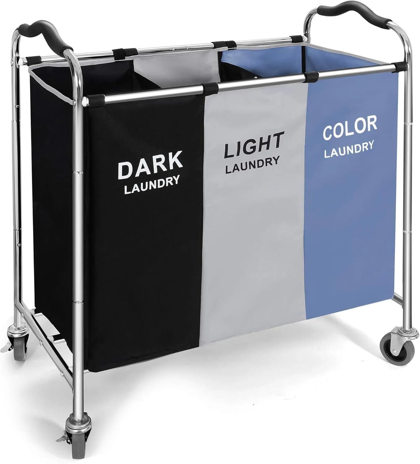 Laundry Basket, Large Laundry Hamper with Wheels, 3 Section Laundry Bag Organizer for Dirty Clothes; Dorm Room Essentials, Towel & Toys Storage Laundry Cart in Laundry Room Organization -BLUE