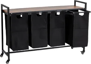 Laundry Hamper, Laundry Sorter with 3 Pull-Out and Removable Bags,With four wheels, Wooden tabletop,Maximum load 45LBS, Metal Frame, 3 x 36 Llaundry basket, 43.66 x 13 x 28.4 Inches