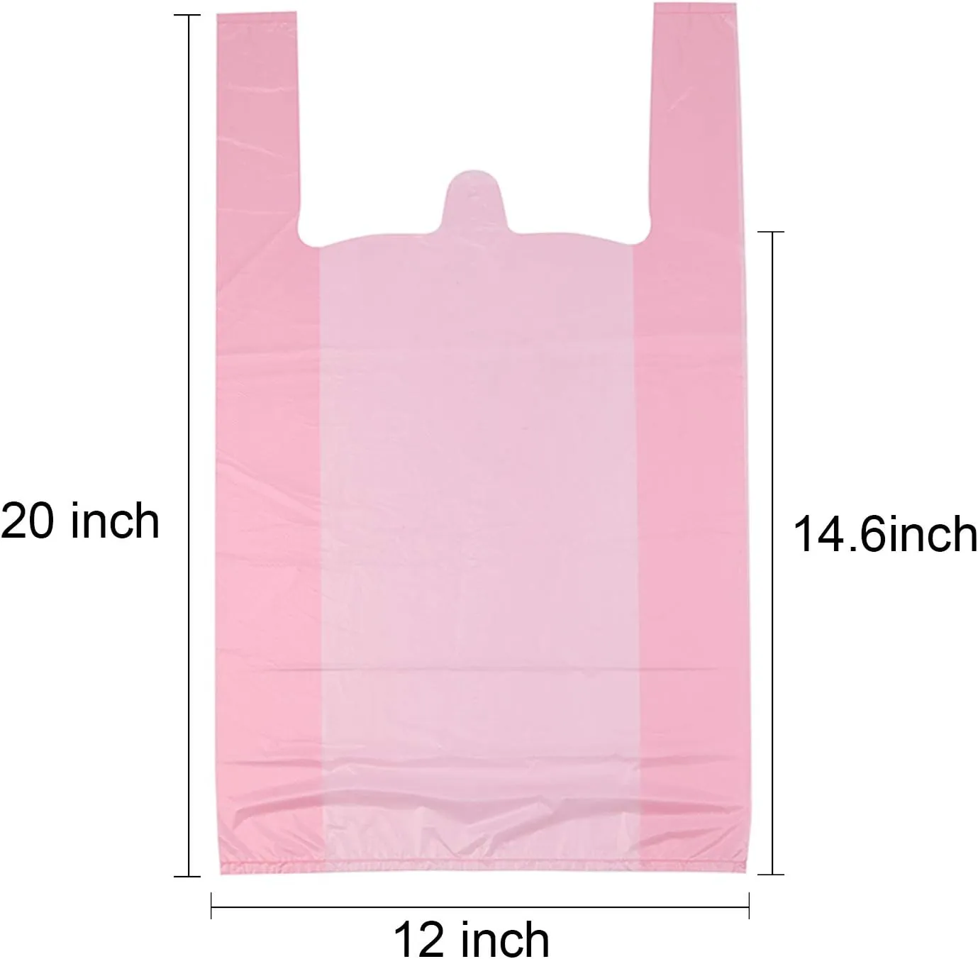 LazyMe T Shirt Bags, Pink Plastic Bags with Handles for Grocery and Retail, Bolsas De Plastico Para Negocio, 12x20 Inches (200 pcs)