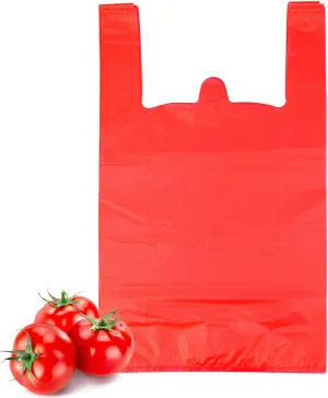 LazyMe T Shirt Bags, Plastic Bags with Handles for Grocery and Retail, Bolsas De Plastico Para Negocio, 12x20inch (Red, 100pcs)