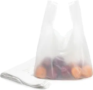 LazyMe T Shirt Bags, Plastic Bags with Handles for Grocery and Retail Shopping, Bolsas De Plastico Para Negocio, 16x23 Inch (White, 100pcs)
