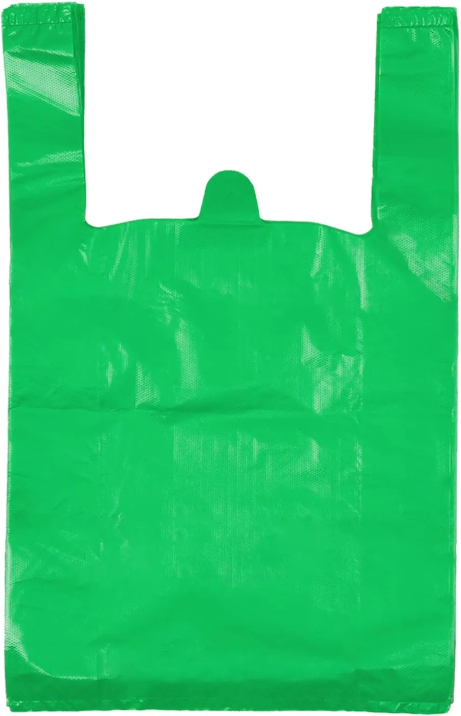 LazyMe T Shirt Bags, Plastic Bags with Handles for Grocery, Retail and St. Patrick's Day, Bolsas De Plastico Para Negocio, 12x20 Inch (Green, 100pcs)