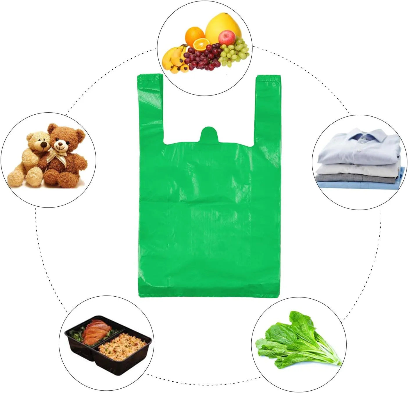 LazyMe T Shirt Bags, Plastic Bags with Handles for Grocery, Retail and St. Patrick's Day, Bolsas De Plastico Para Negocio, 12x20 Inch (Green, 100pcs)