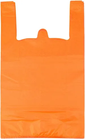 LazyMe T Shirt Bags Plastic Grocery Bags with Handles in Bulk for Shopping and Restaurant, 12 x 20 inch (Orange 100 Pcs)