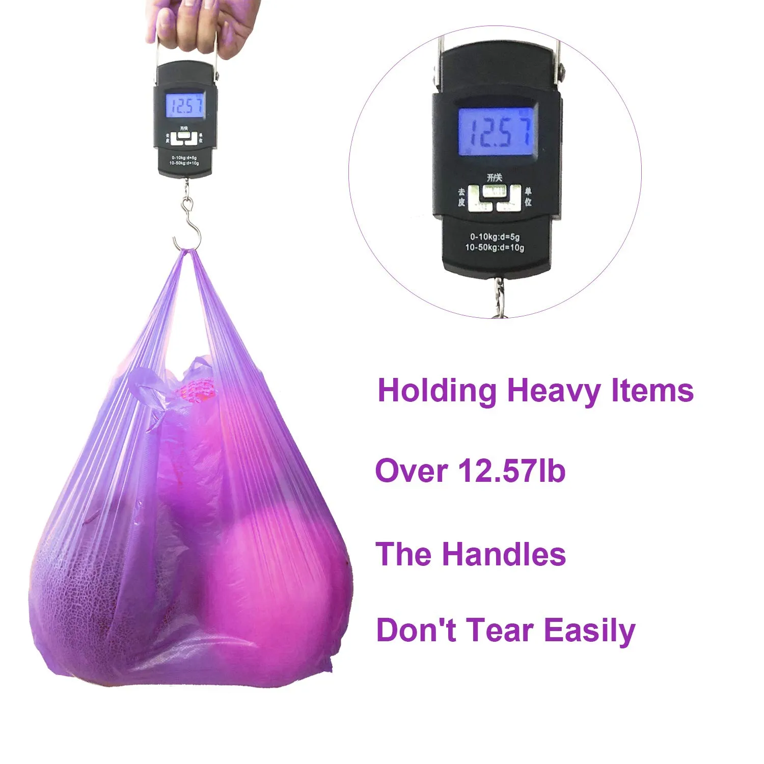 LazyMe T Shirt Bags Plastic Grocery Bags with Handles in Bulk for Shopping and Restaurant, Bolsas De Plastico Para Negocio, 12 x 20 Inch (Purple 200 Pcs)