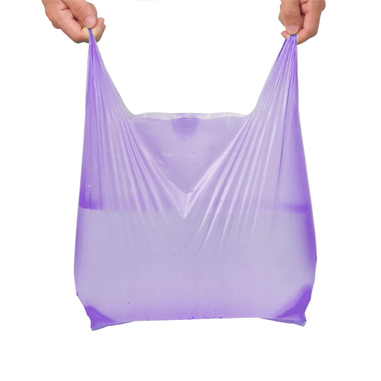 LazyMe T Shirt Bags Plastic Grocery Bags with Handles in Bulk for Shopping and Restaurant, Bolsas De Plastico Para Negocio, 12 x 20 Inch (Purple 200 Pcs)