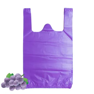 LazyMe T Shirt Bags Plastic Grocery Bags with Handles in Bulk for Shopping and Restaurant, Bolsas De Plastico Para Negocio, 12 x 20 Inch (Purple 200 Pcs)