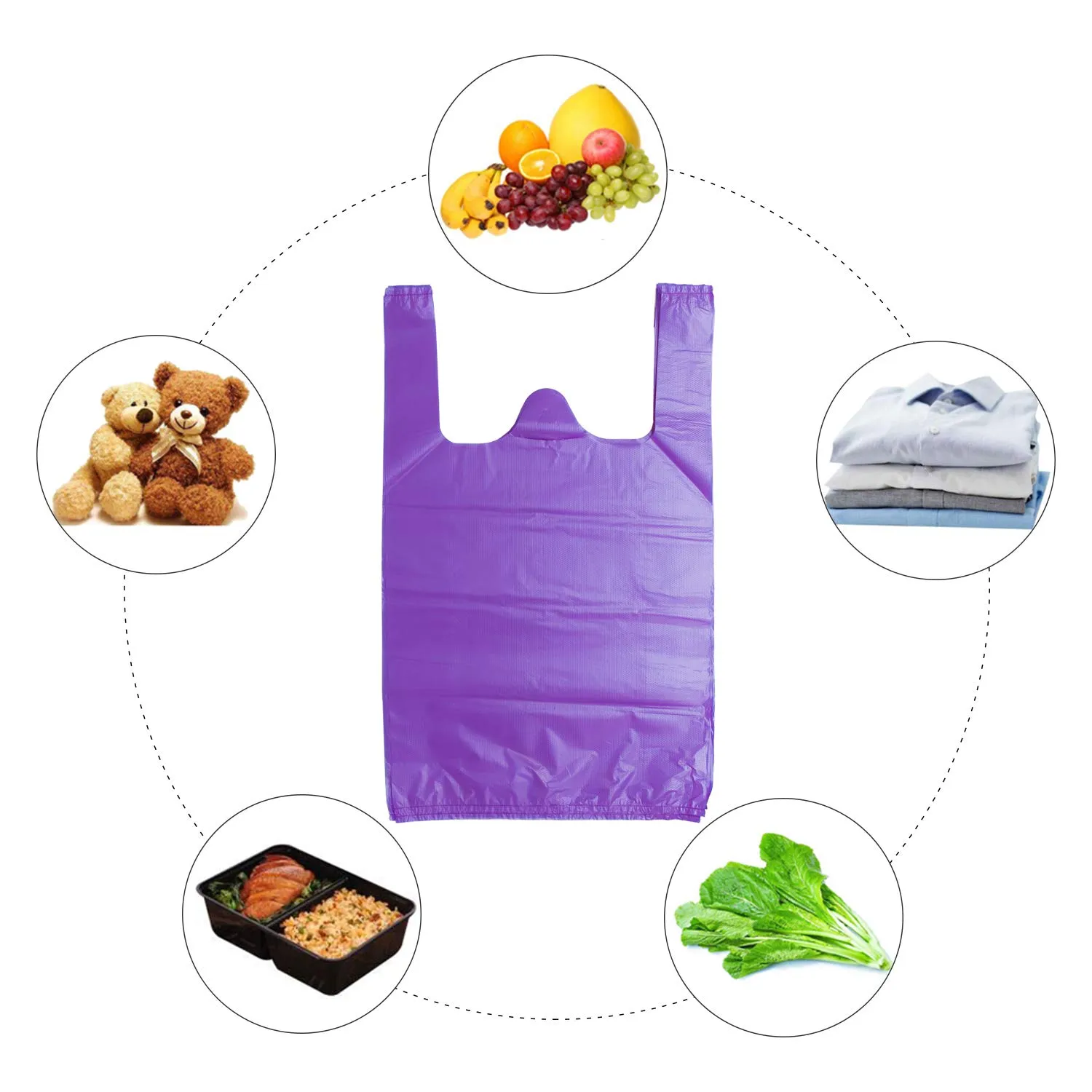 LazyMe T Shirt Bags Plastic Grocery Bags with Handles in Bulk for Shopping and Restaurant, Bolsas De Plastico Para Negocio, 12 x 20 Inch (Purple 200 Pcs)