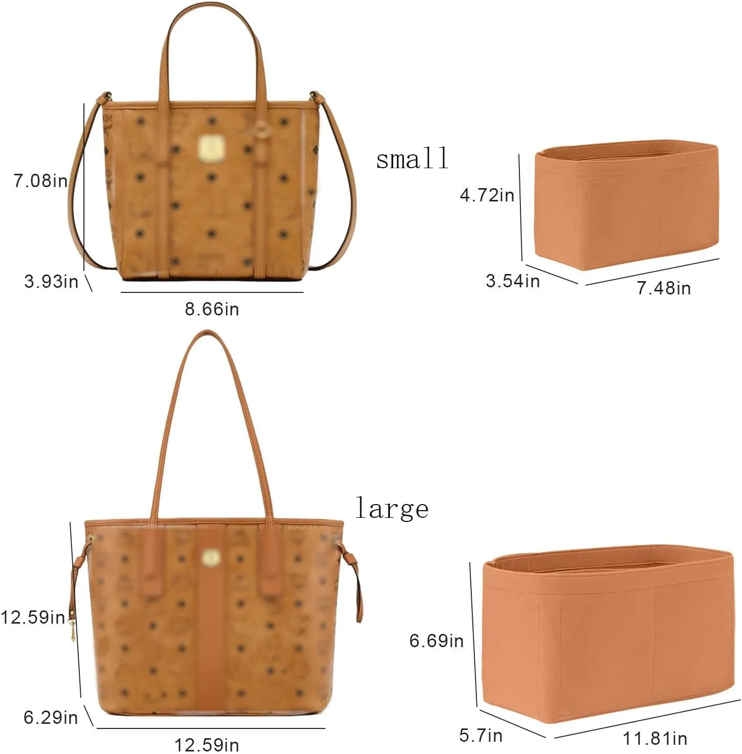 Lckaey bag organizer for tote bag felt insert purse organizer 3020Camel-S